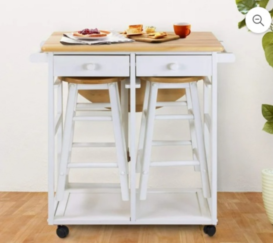Folding Kitchen Table Set with 2 Stools and Storage