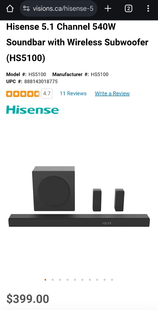 Hisense HS5100 5.1 Channel 540W Soundbar with Wireless Subwoofer - photo 3