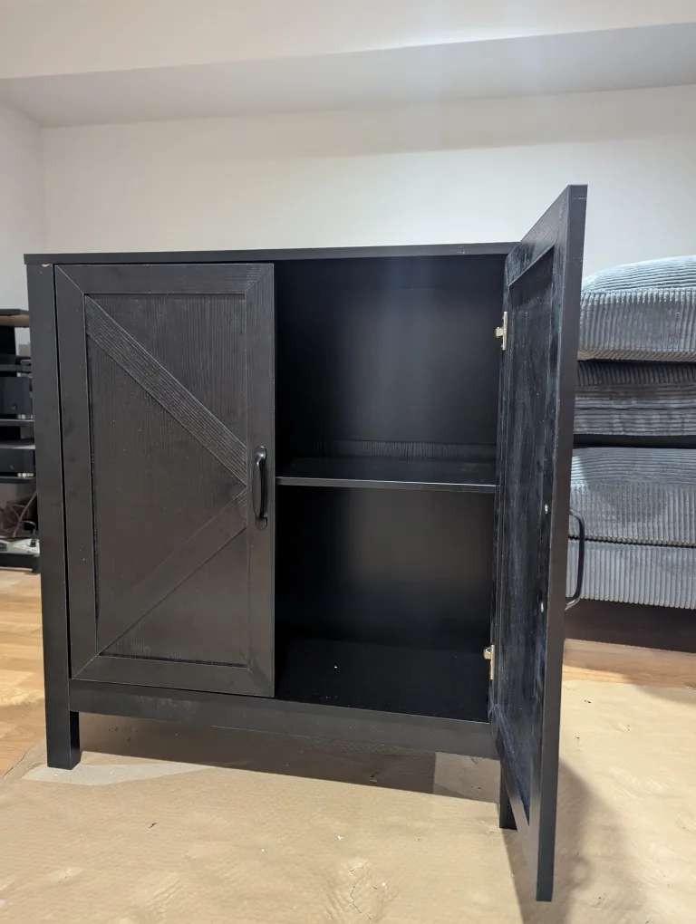 Black Wooden Farmhouse Cabinet/ buffet with adjustable shelf image indicator(2)