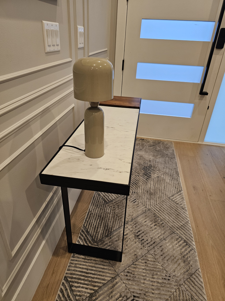 Modern Marble and Walnut Console Table. New in Box.