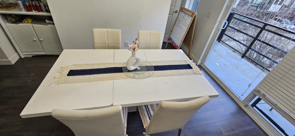 White Extendable Dining Table with Six Chairs - photo 2
