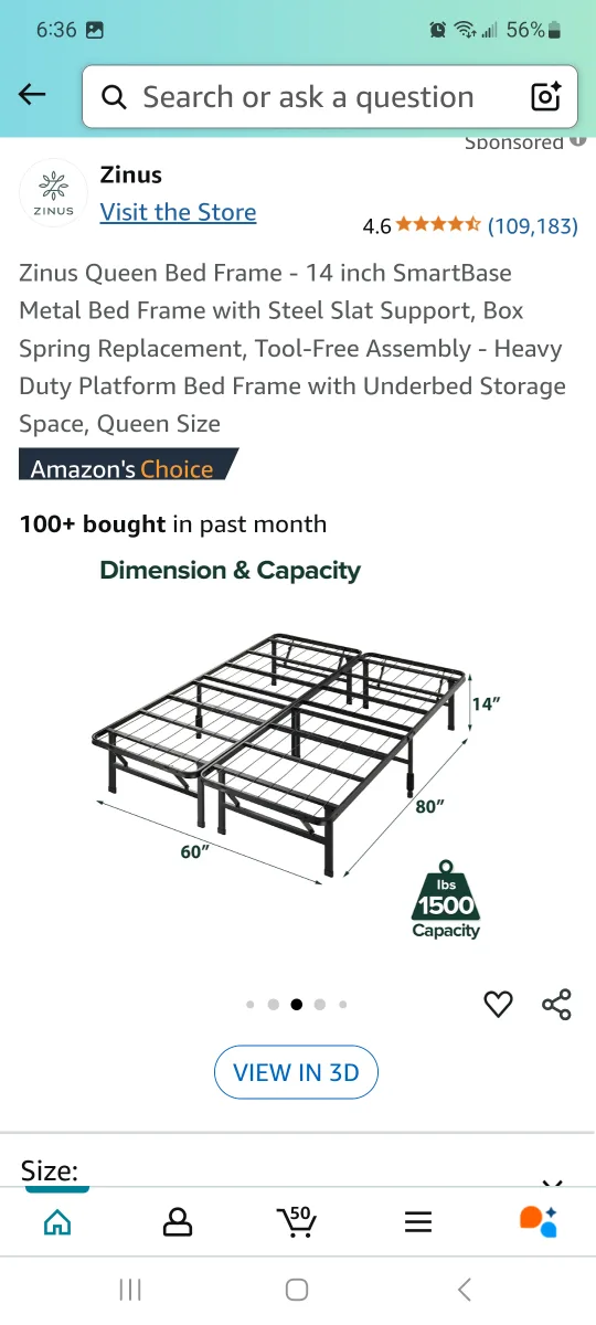 Zinus Queen Size Metal Bed Frame foldable image indicator(6)