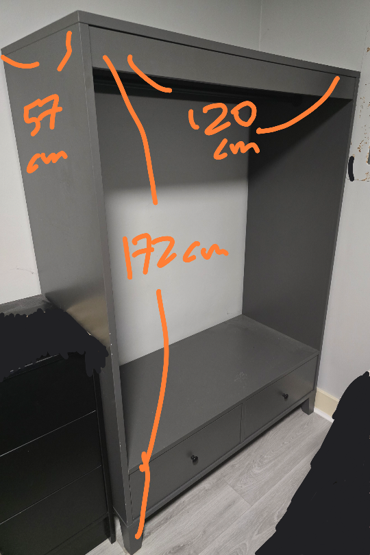 Grey Wardrobe Armoire with Two Drawers