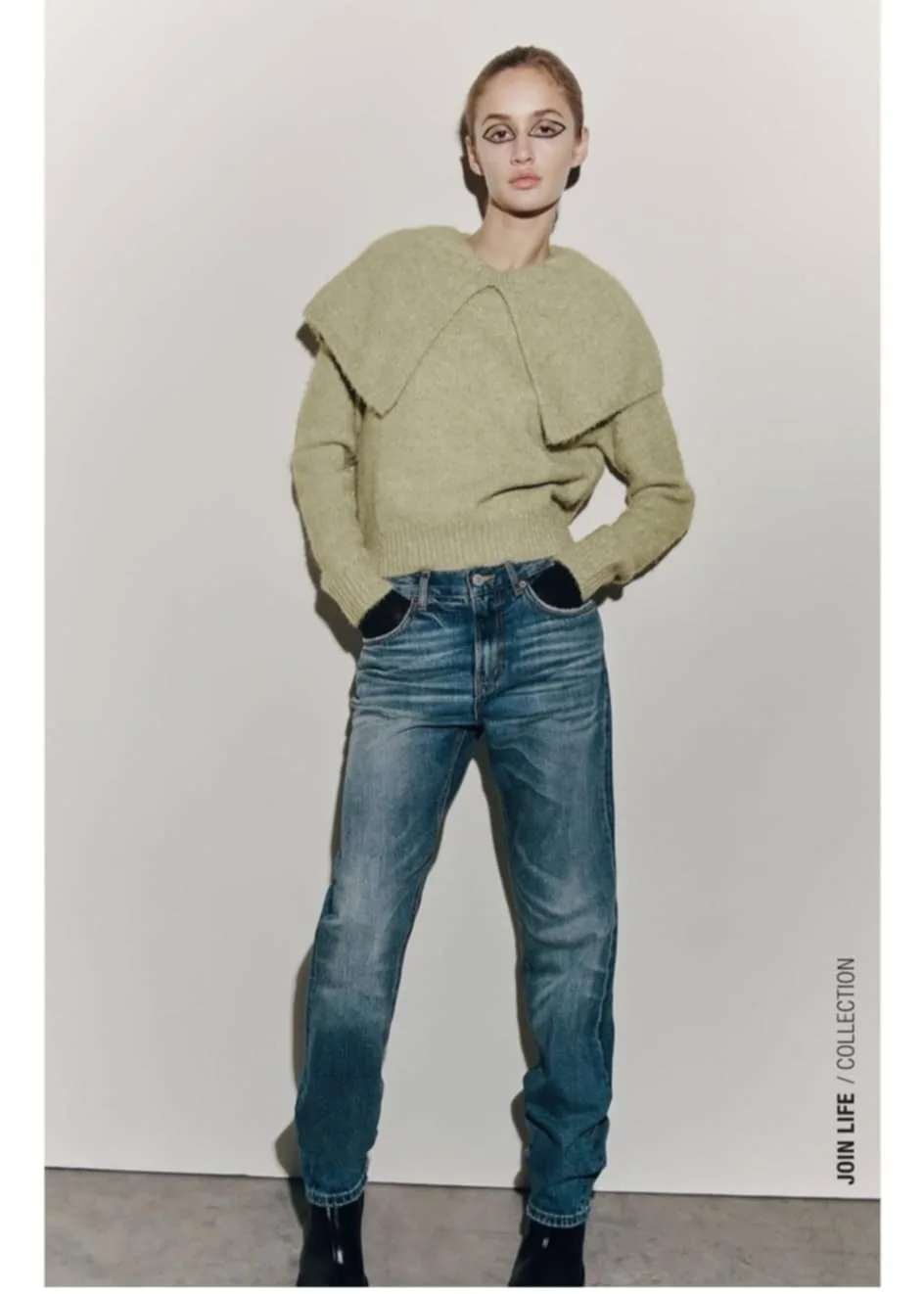 New Zara Knit Sweater with Large Collar - Olive Green image indicator(5)