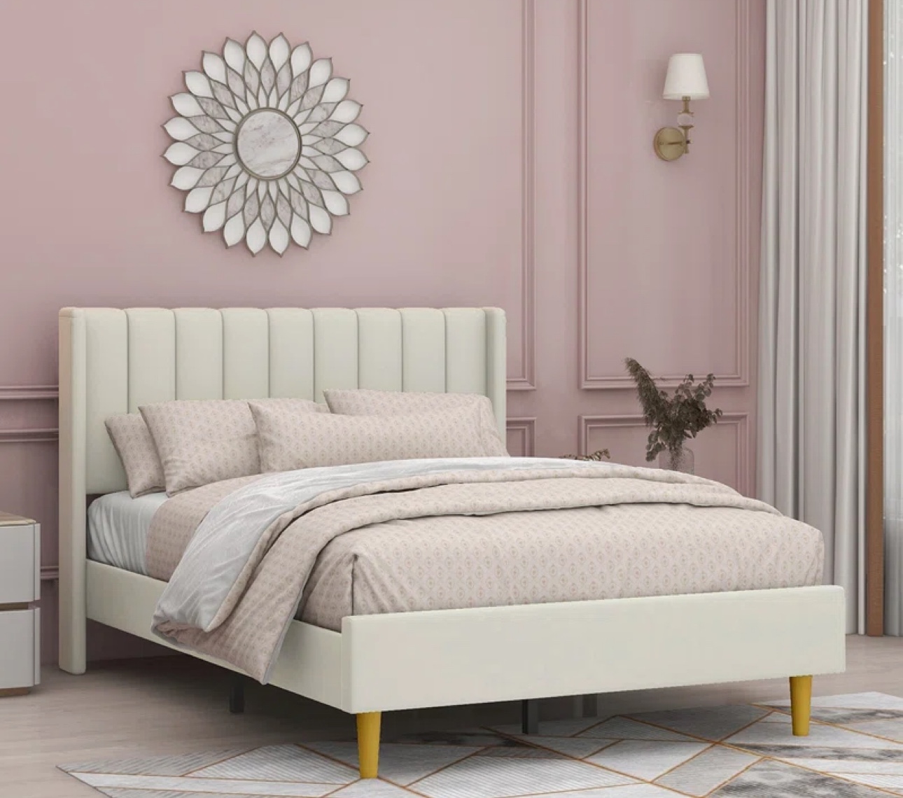 Cream velvet Headboard with bed frame