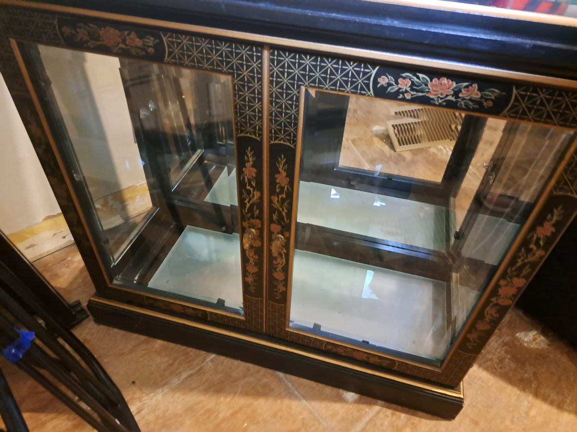 Black and Gold Asian-Style Display Cabinet and Mirror Set - photo 2