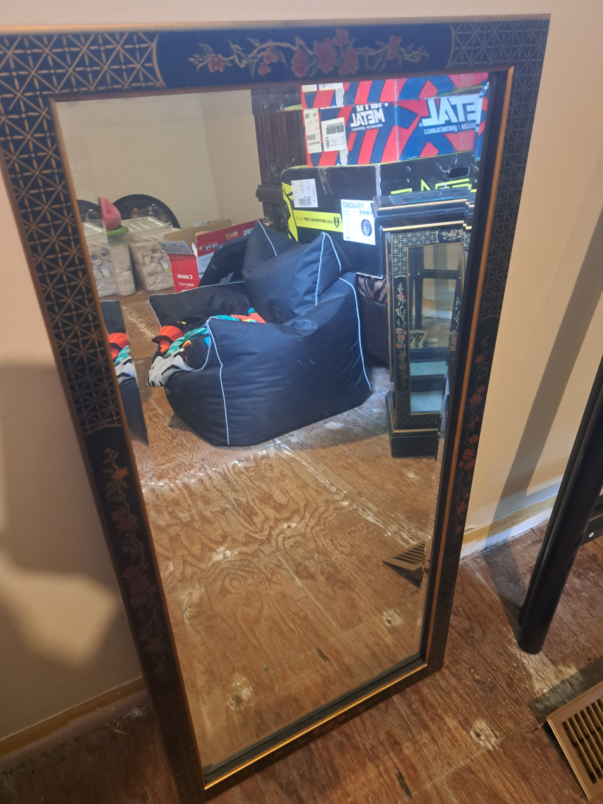 Black and Gold Asian-Style Display Cabinet and Mirror Set - photo 3