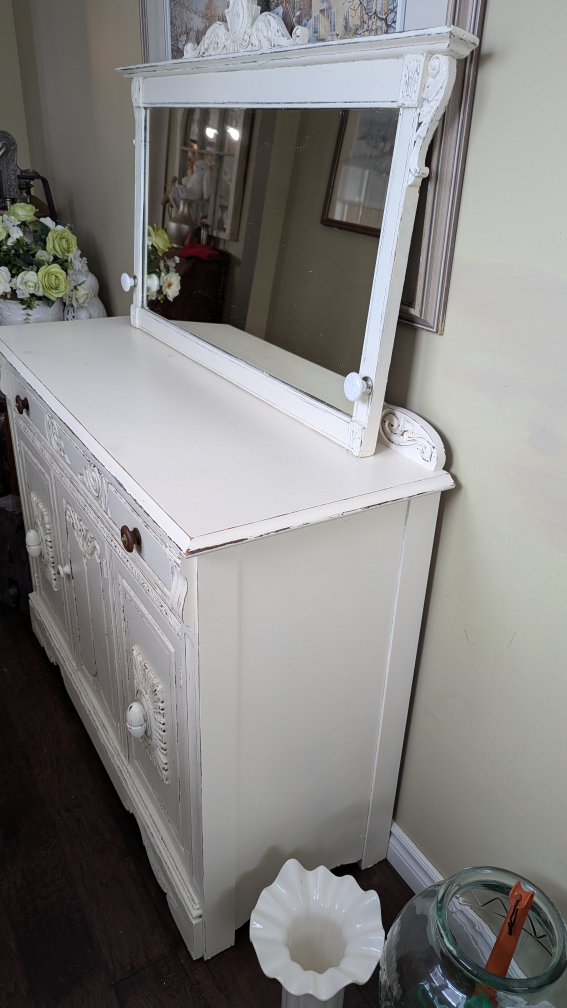 Vintage White Sideboard with Mirror - photo 3