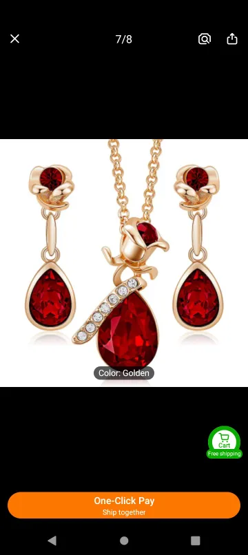 Elegant Red Crystal Necklace and Earrings Set thumbnail