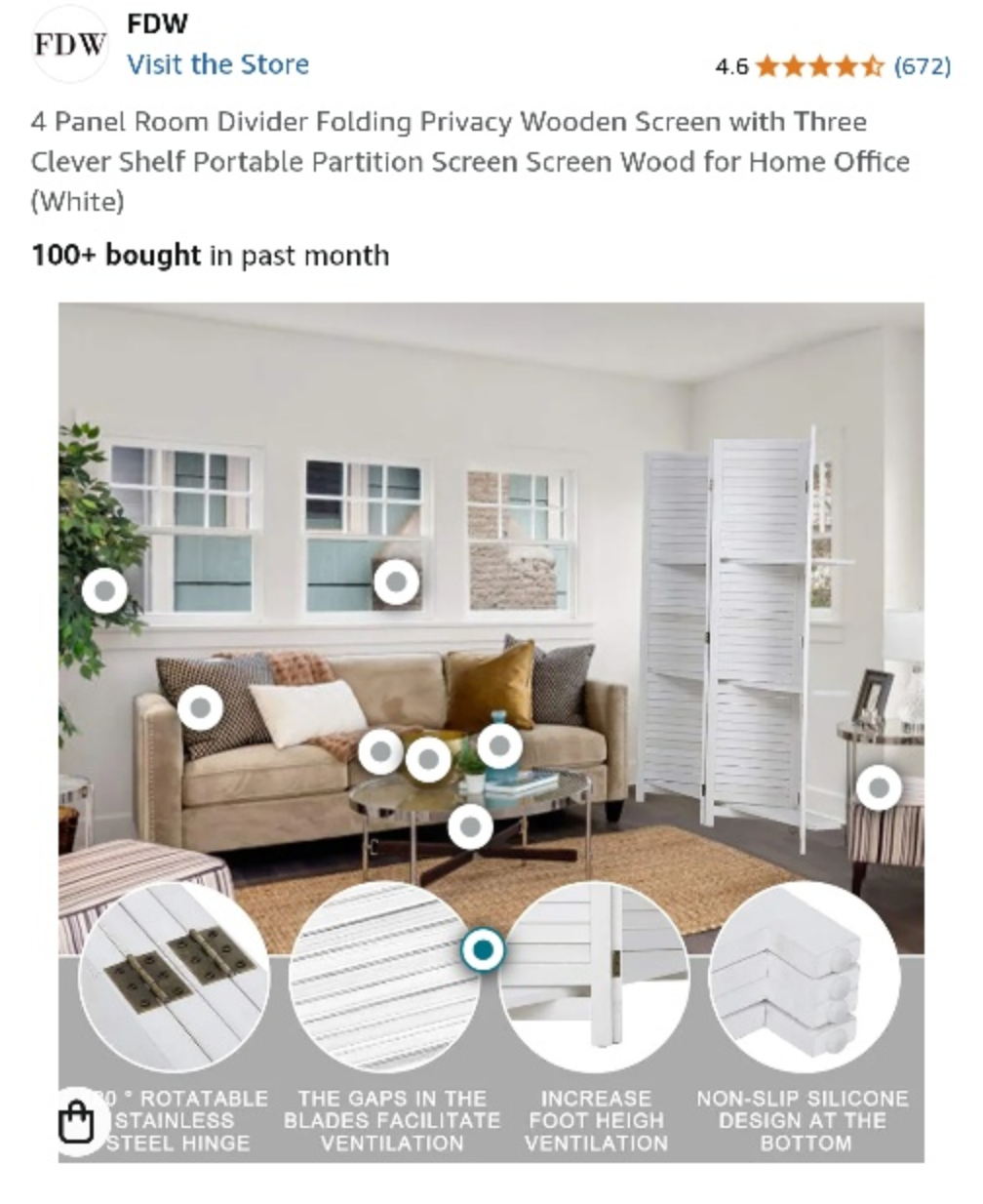 White Wooden Room Divider with Shelves - photo 3