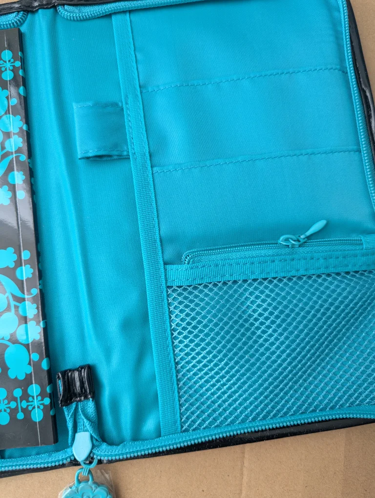 Anna Sui teal floral pattern small zippered travel binder image indicator(5)