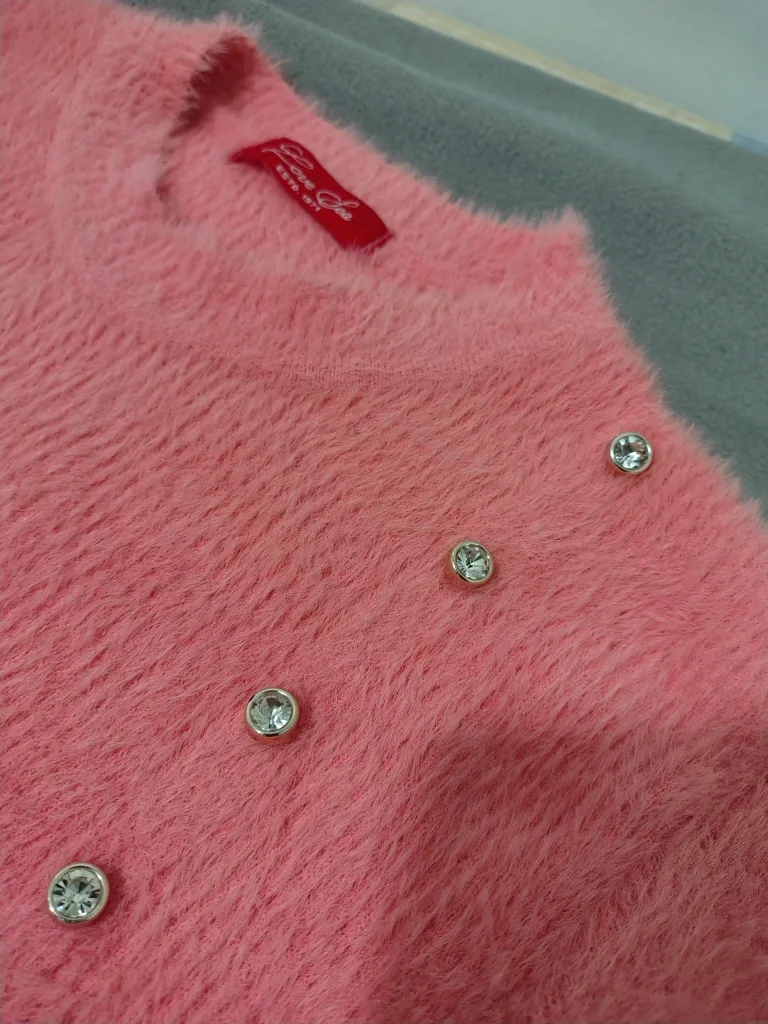 Pink Fuzzy Knit Crop Top and Skirt Set image indicator(4)