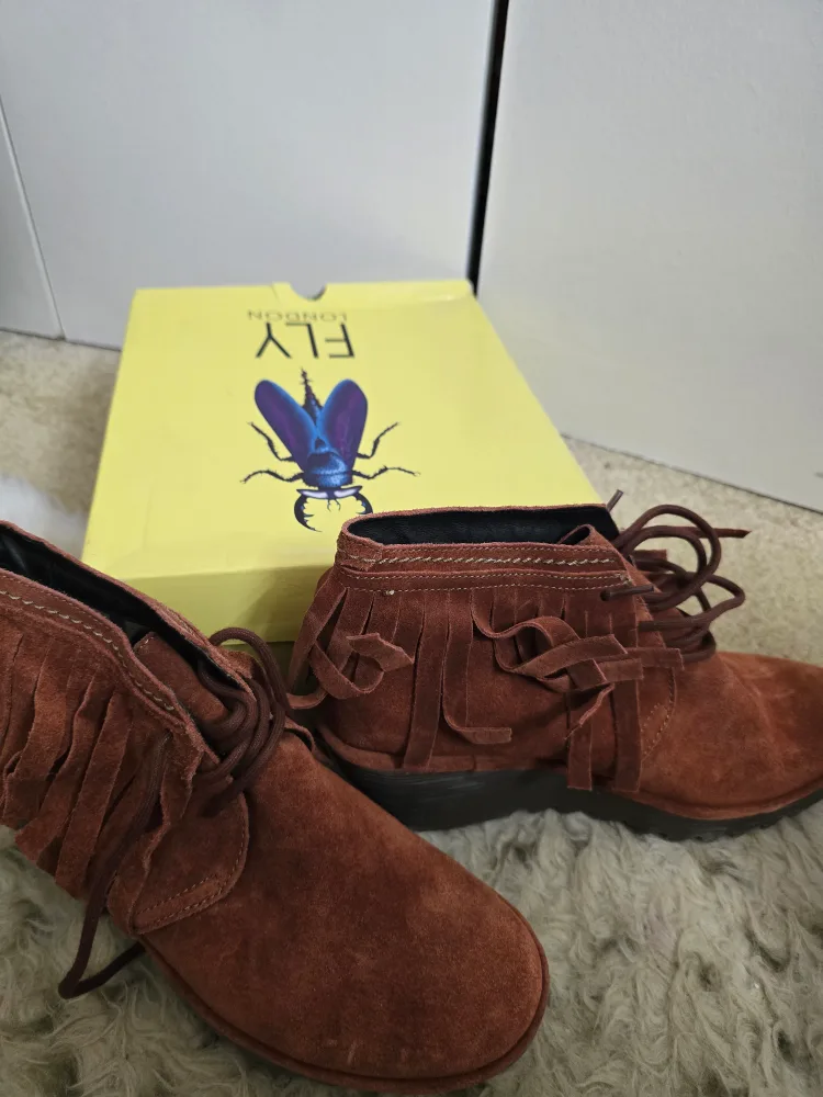 Fly London Brown Suede Ankle Boots with Fringe thumbnail
