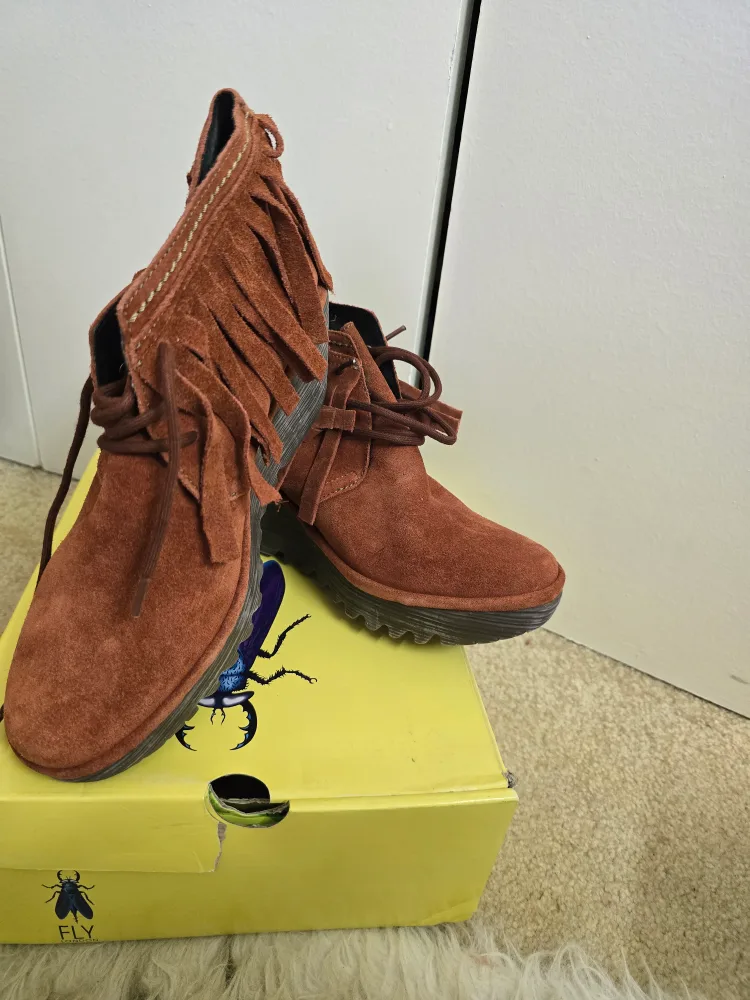 Fly London Brown Suede Ankle Boots with Fringe image indicator(2)