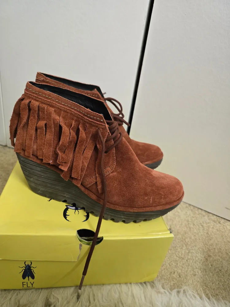 Fly London Brown Suede Ankle Boots with Fringe image indicator(3)