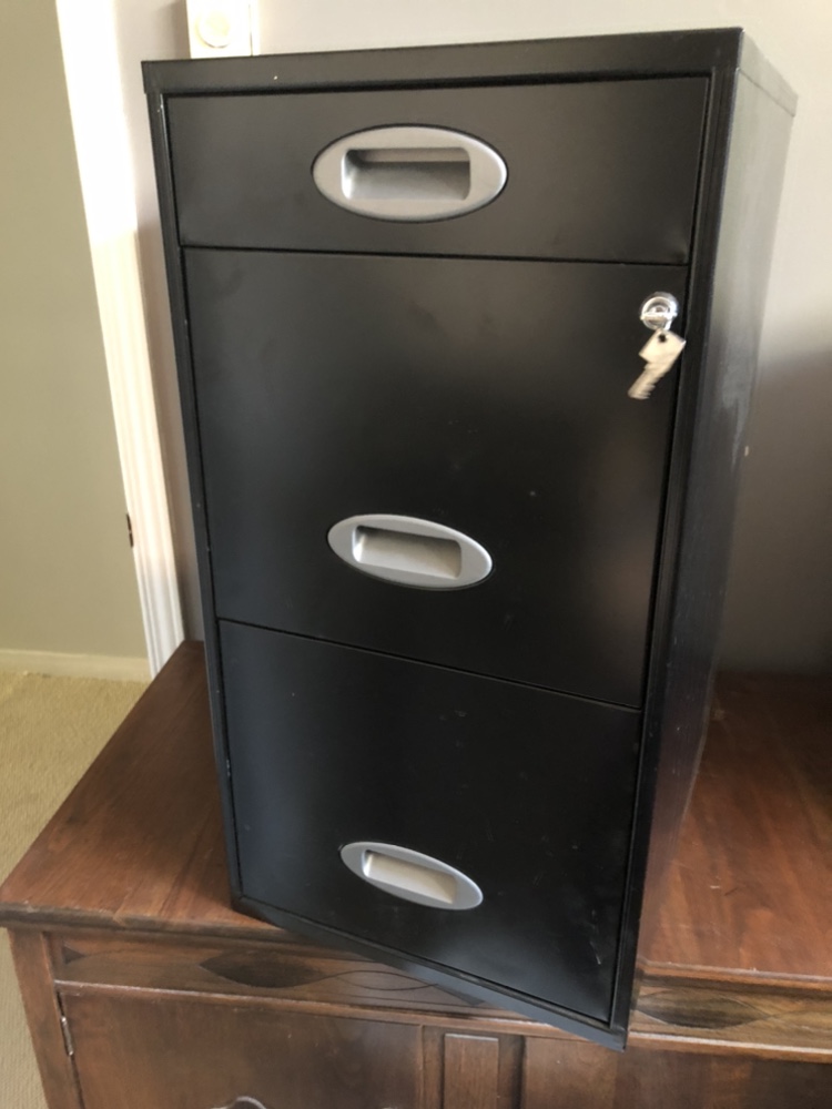 Black 3-Drawer Metal Filing Cabinet with Key