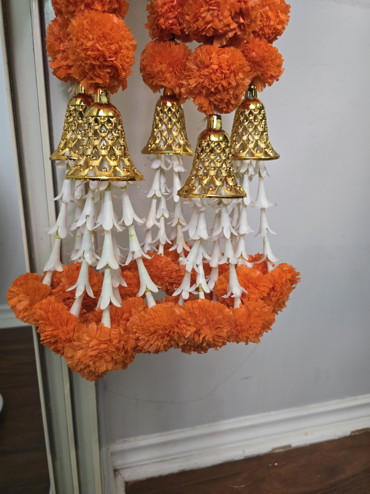 Long Orange Marigold Garland with Bells - photo 2