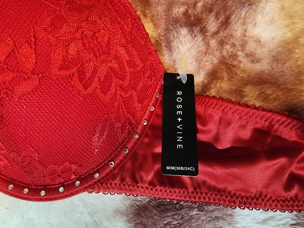 BRAND NEW 🌹 Rose + Vine Red Lace Push-Up Bra - Size M/M(36B/34C) image indicator(2)