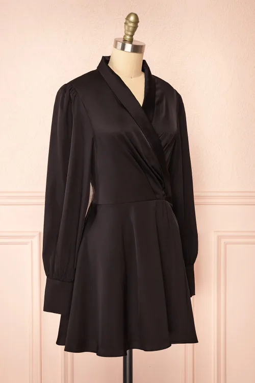 NWT Felestine Black | Short Satin Wrap Dress | Size 6 image indicator(3)