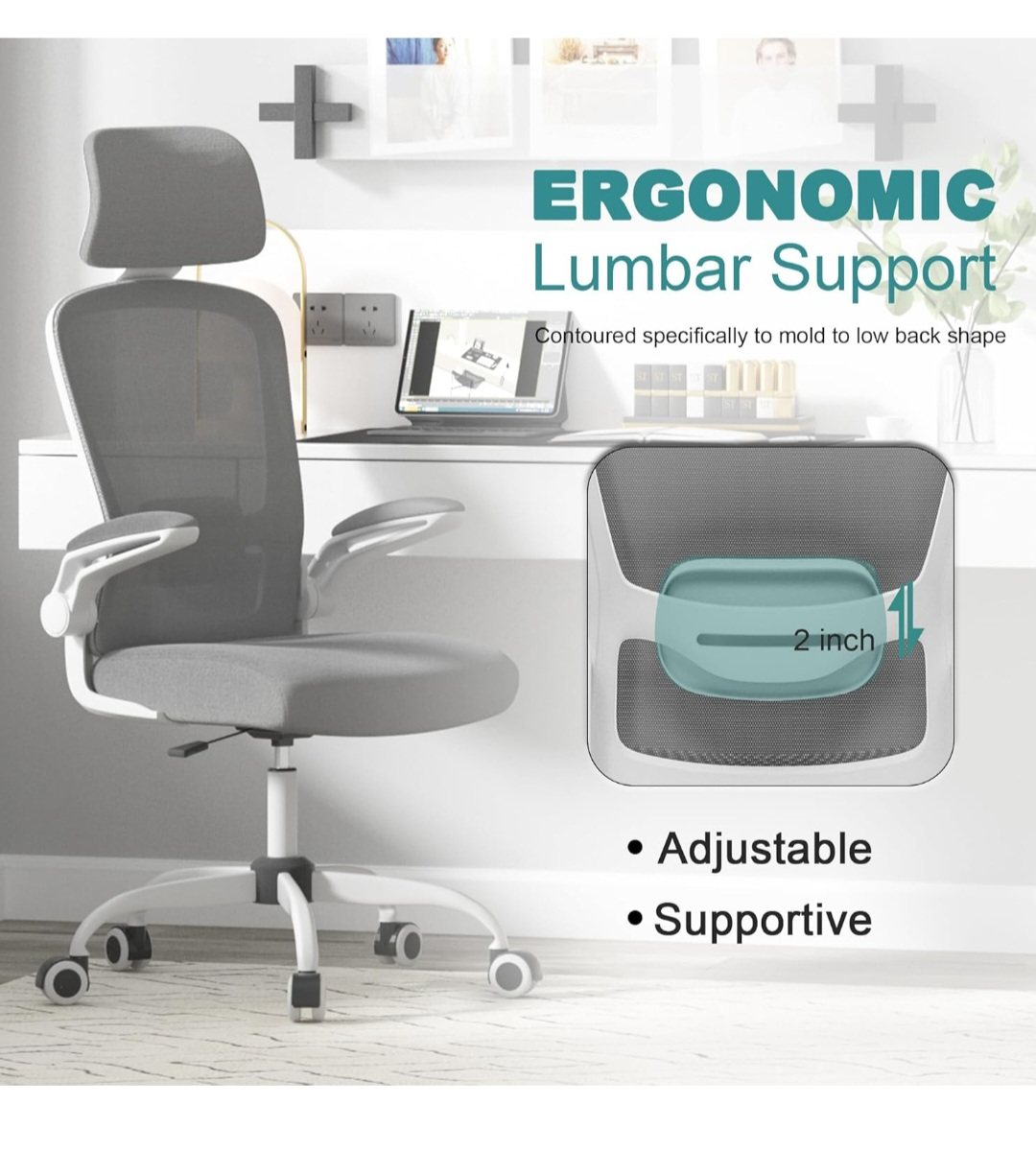 Ergonomic Mesh Office Chair with Headrest and Lumbar Support - photo 5