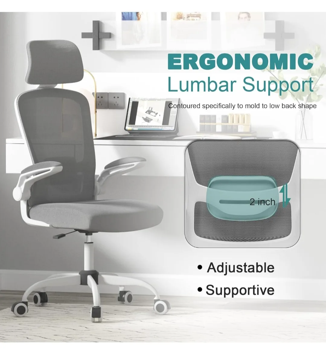 Ergonomic Mesh Office Chair with Headrest and Lumbar Support image indicator(5)