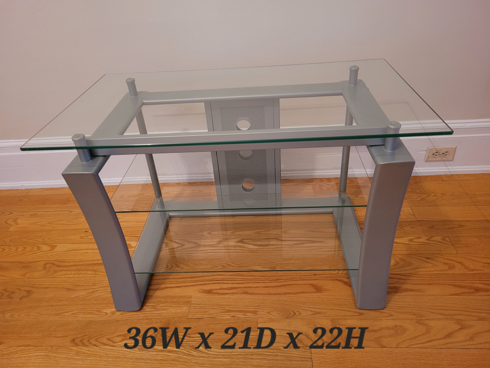 Glass TV Stand with Metal Frame - Silver