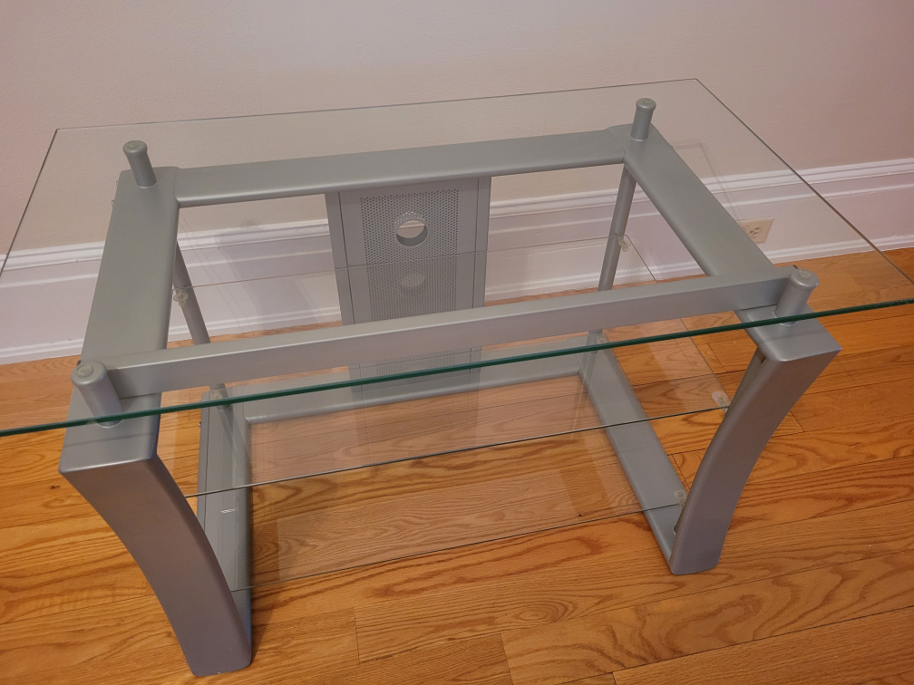 Glass TV Stand with Metal Frame - Silver - photo 2