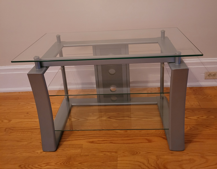 Glass TV Stand with Metal Frame - Silver - photo 3