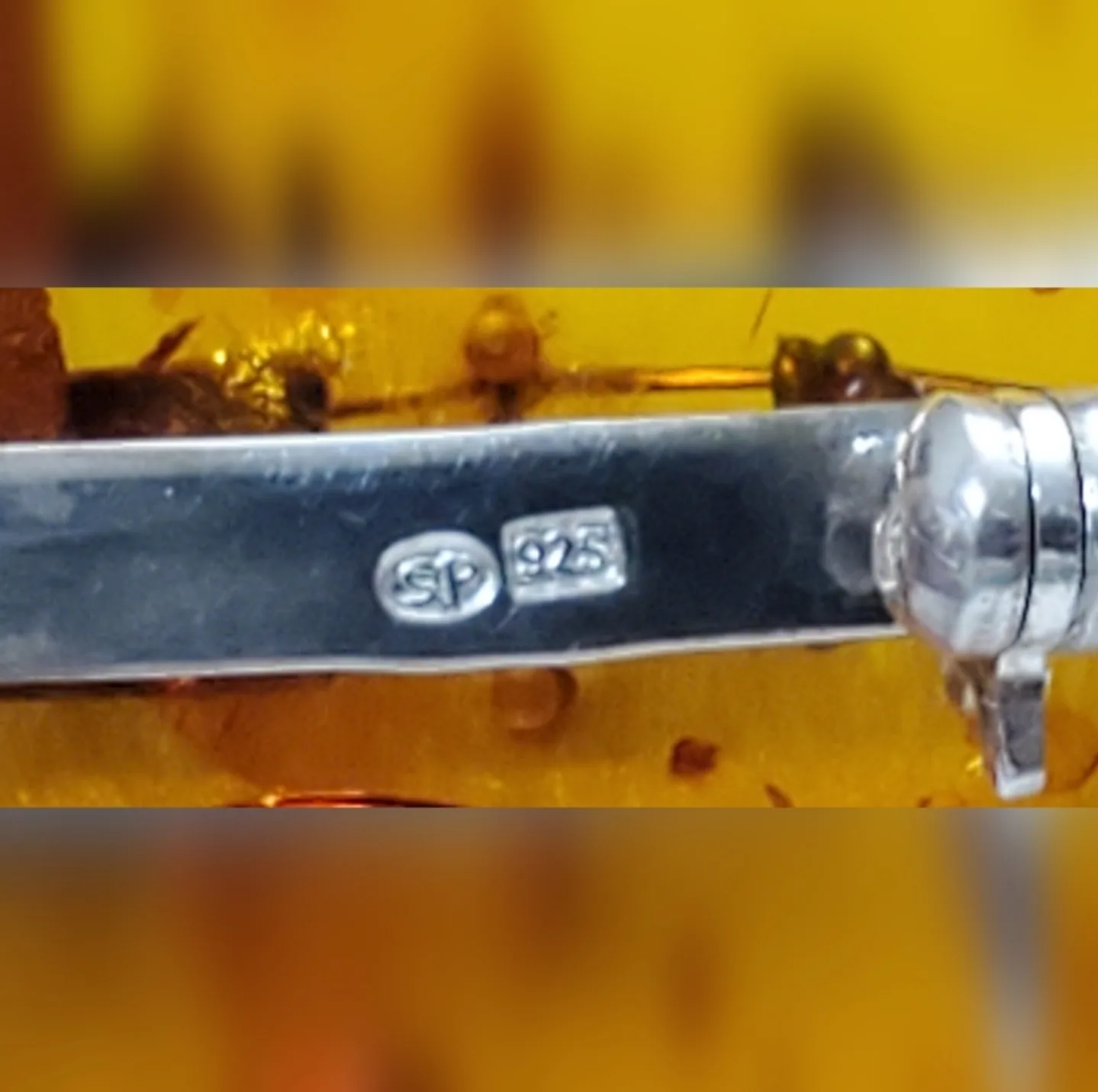 Vintage Amber and Sterling Silver Violin Brooch image indicator(3)