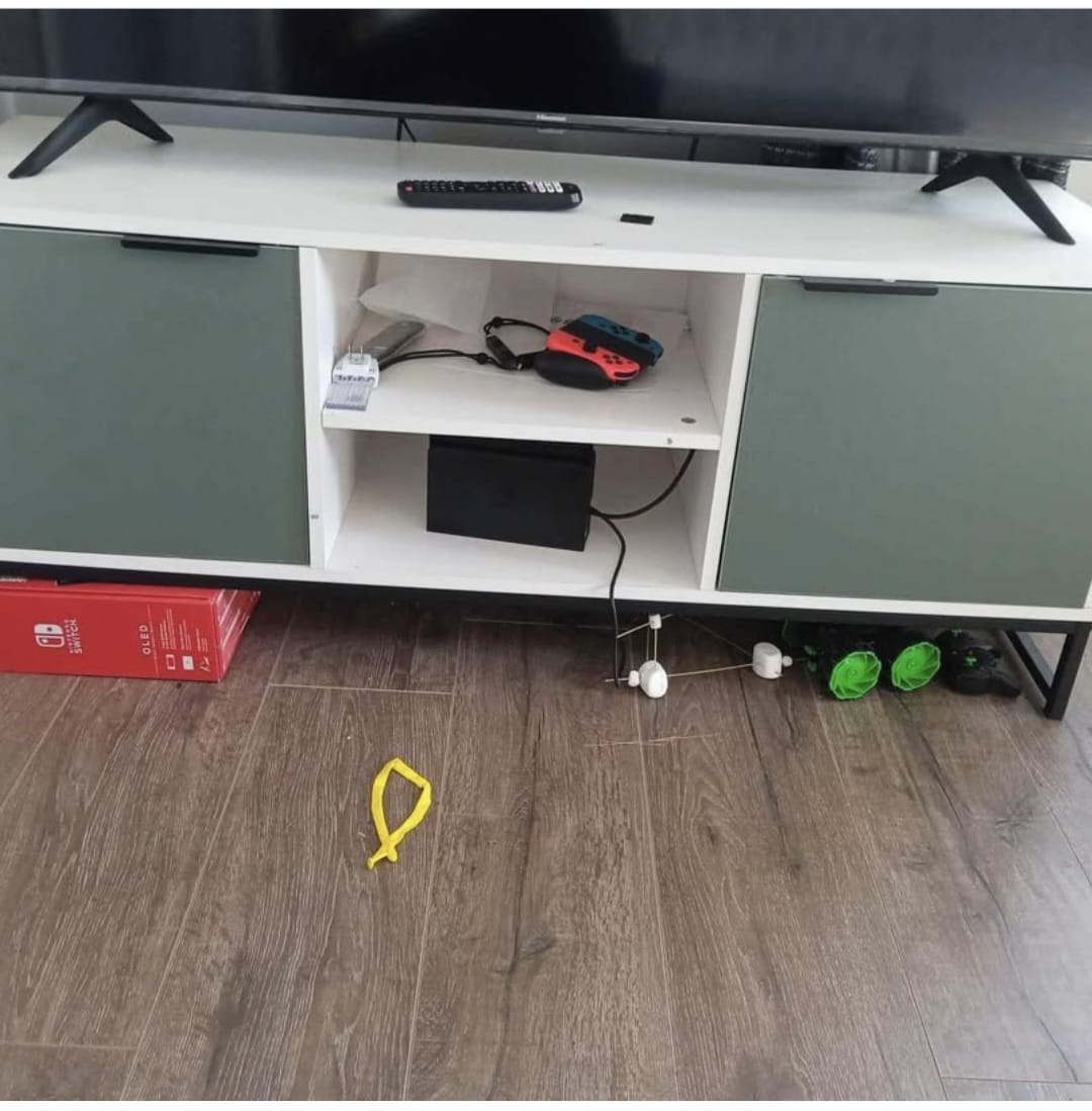 Modern TV Stand with Two Green Cabinets