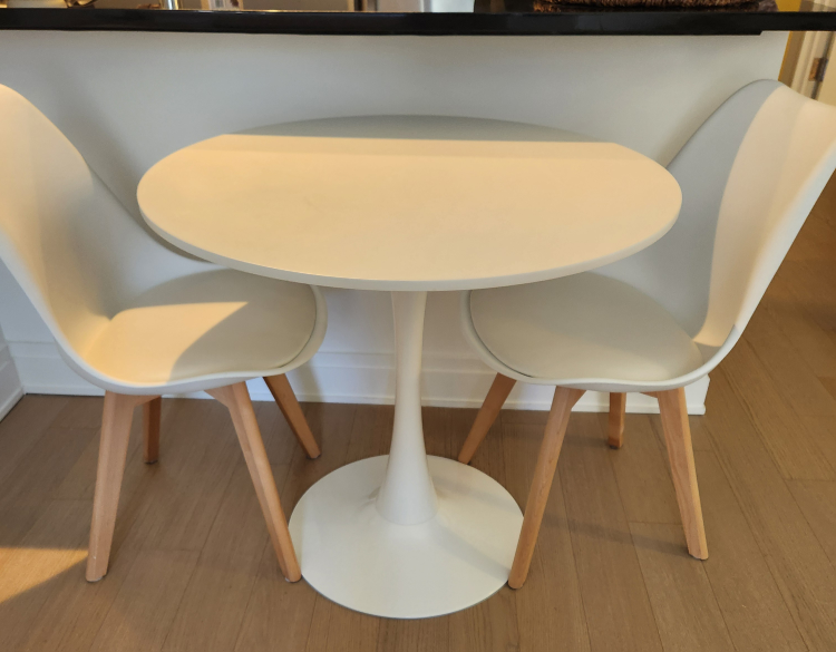 White Round Dining Table with Two Chairs