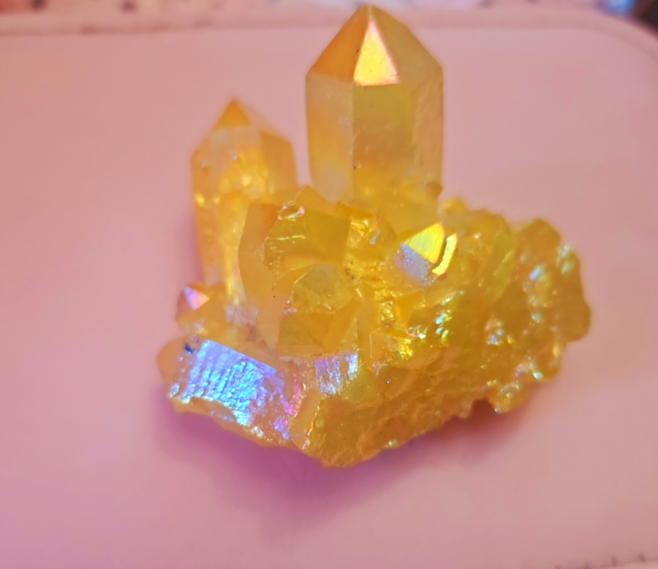 Citron Yellow Angel Aura Quartz Cluster Crystal
