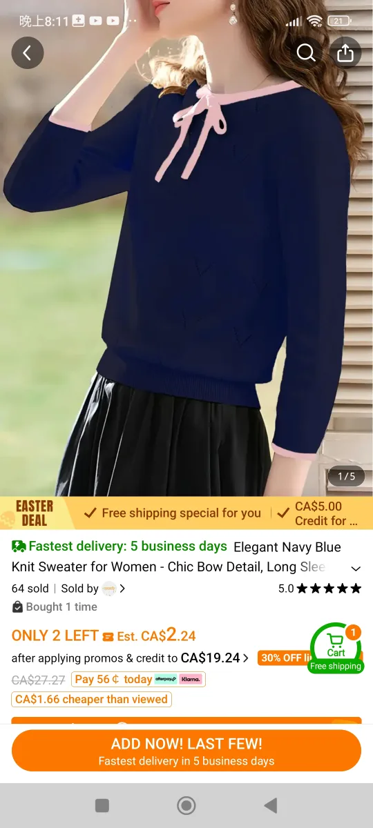 Brand New Women's Navy Blue Knit Sweater image indicator(2)