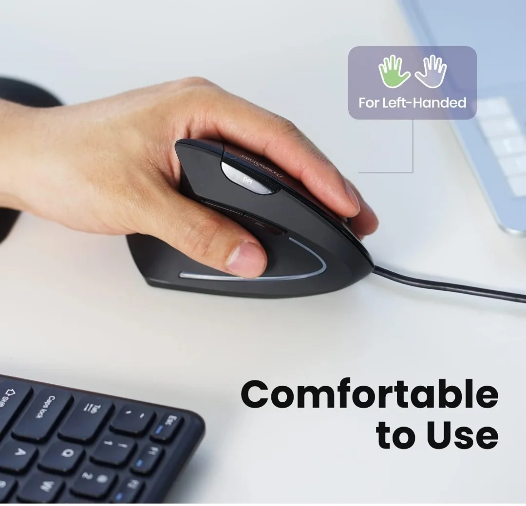 Left-Handed Vertical Ergonomic Mouse - 6 Buttons, 800/1600 DPI image indicator(2)