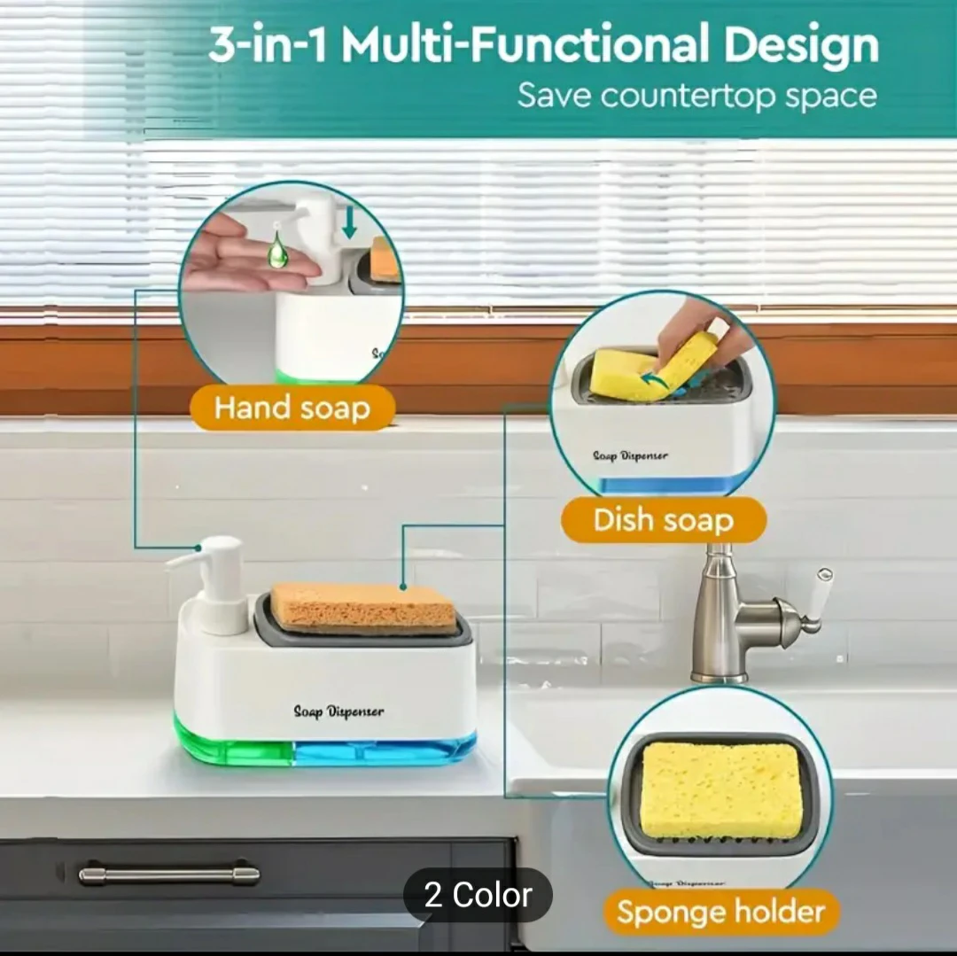 3-in-1 Soap Dispenser with Sponge Holder - photo 3