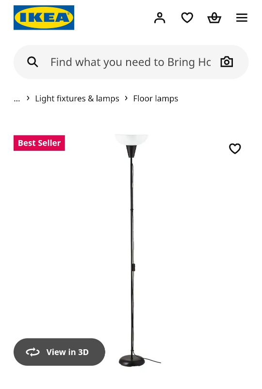 IKEA Floor Lamp - Black with White Shade