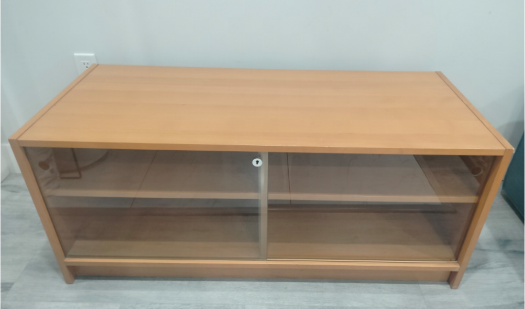 Wooden TV Stand with Sliding Glass Doors