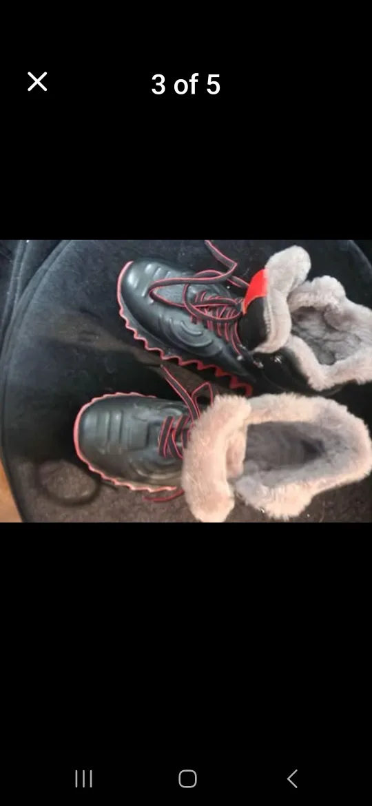 Women's Black & Red Winter Boots with Fur Lining thumbnail