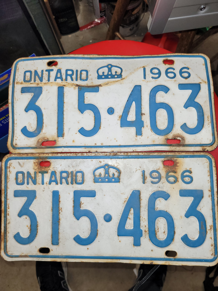 Pair of Vintage 1966 Ontario License Plates
