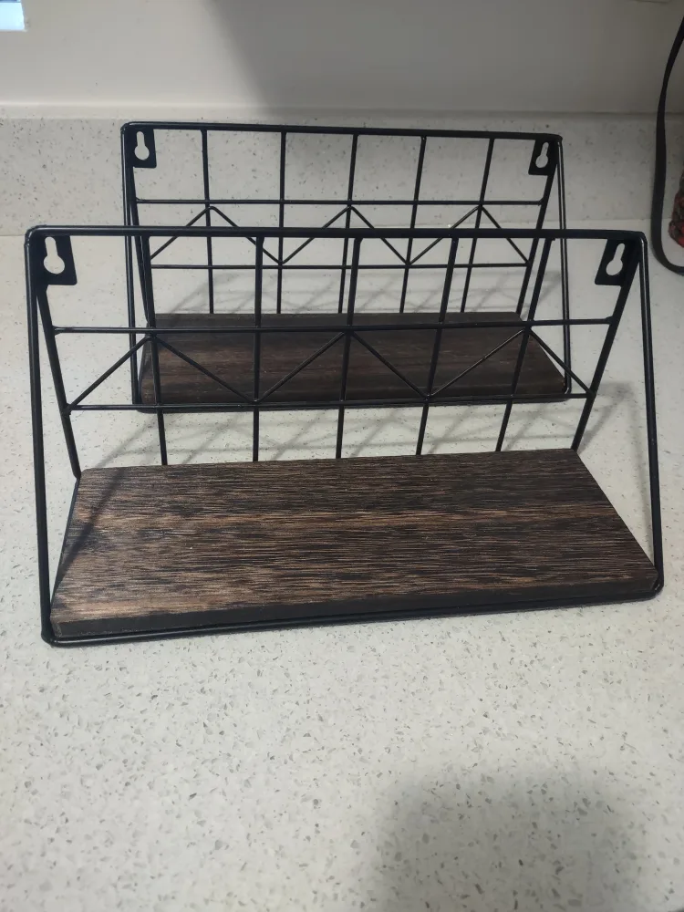 Set of Two Black Metal and Wood Wall Shelves image indicator(2)