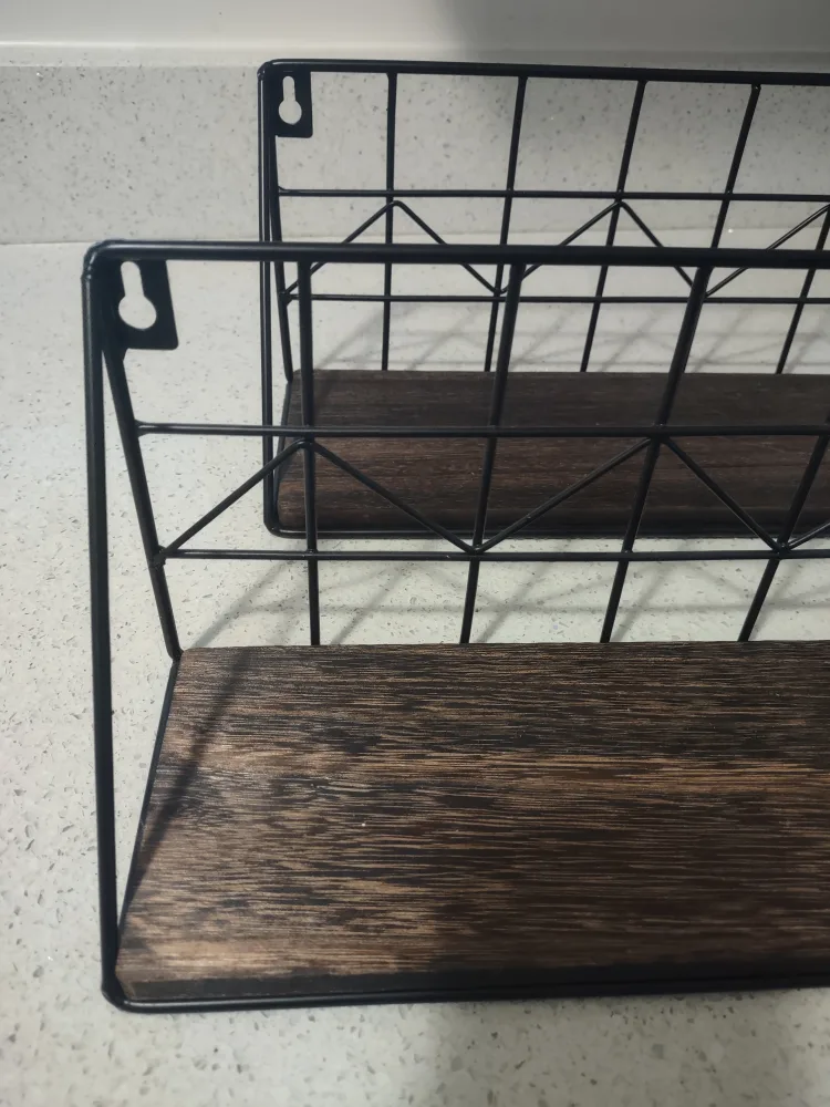 Set of Two Black Metal and Wood Wall Shelves image indicator(3)