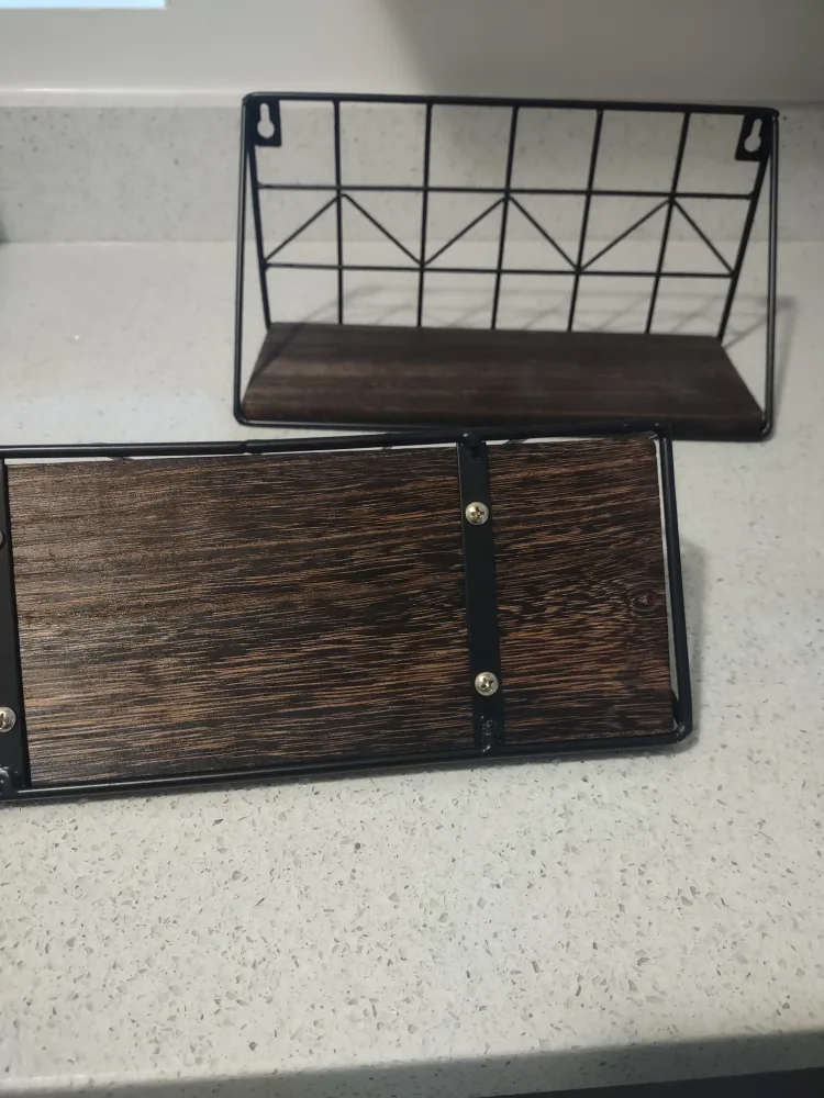 Set of Two Black Metal and Wood Wall Shelves image indicator(4)
