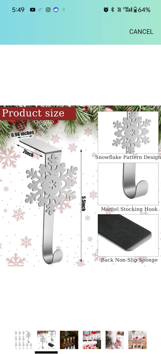 Snowflake Mantel Stocking Hooks image indicator(2)