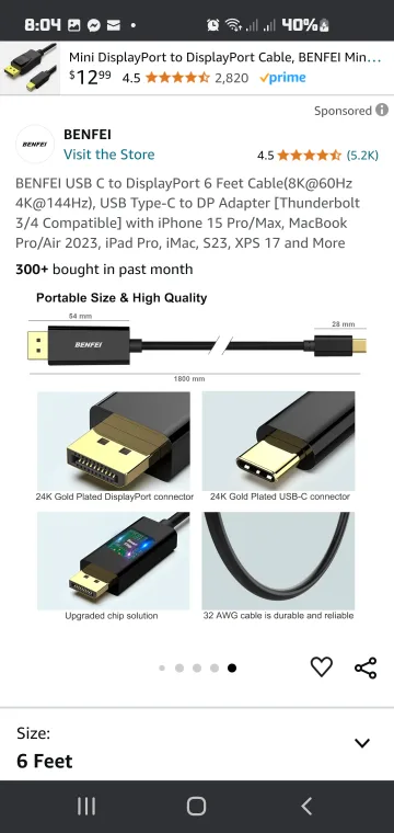 BENFEI USB-C to DisplayPort Cable image indicator(3)
