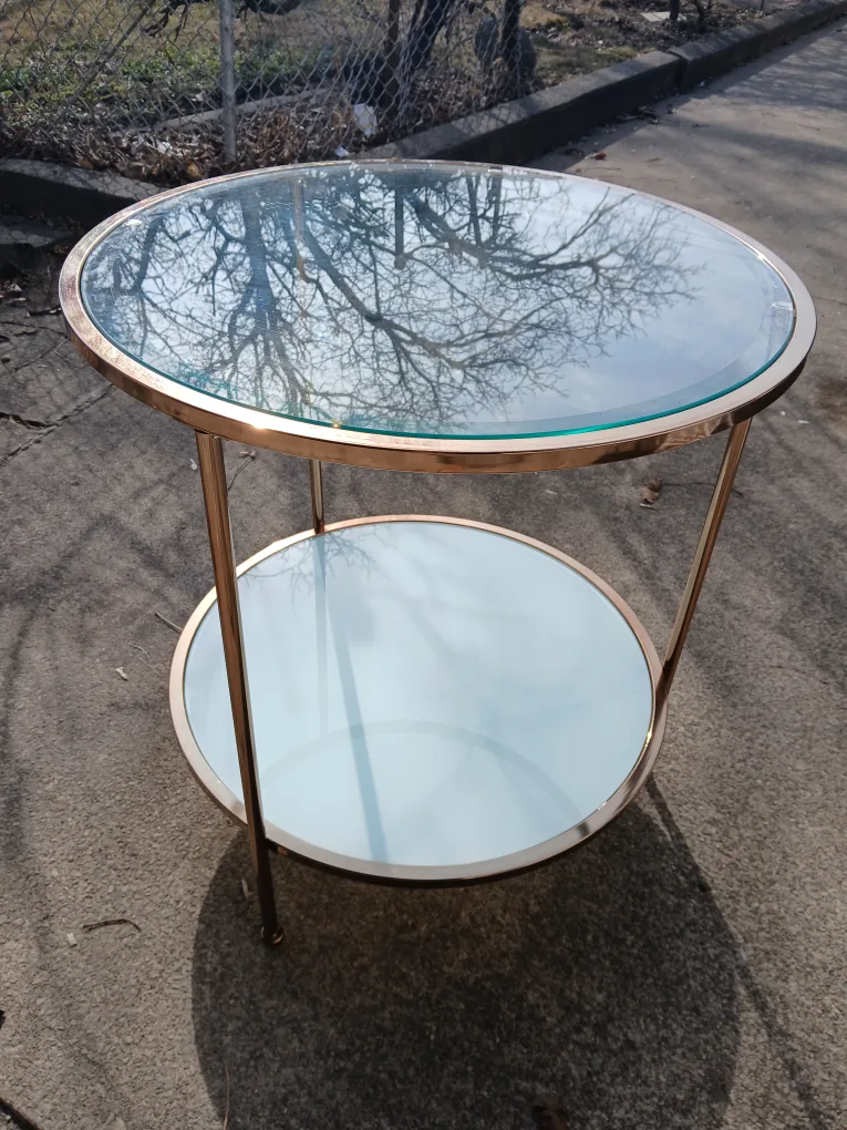 Pair of Rose Gold Glass & Metal Side Tables image indicator(2)