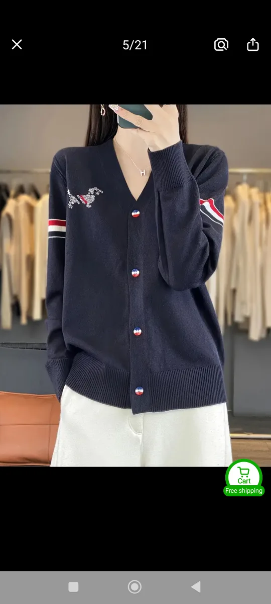 Women's Navy Blue Knit Cardigan - Size Asian L image indicator(2)