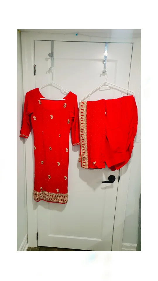 Gorgeous Red Salwar Kameez with Gold Embroidery image indicator(4)