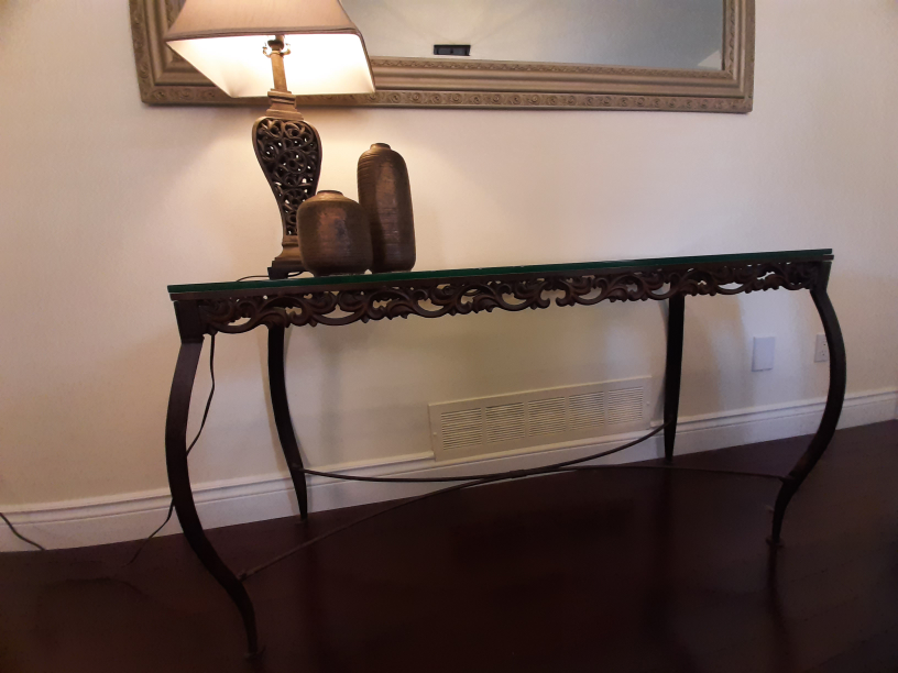Ornate Metal and Glass Console Table