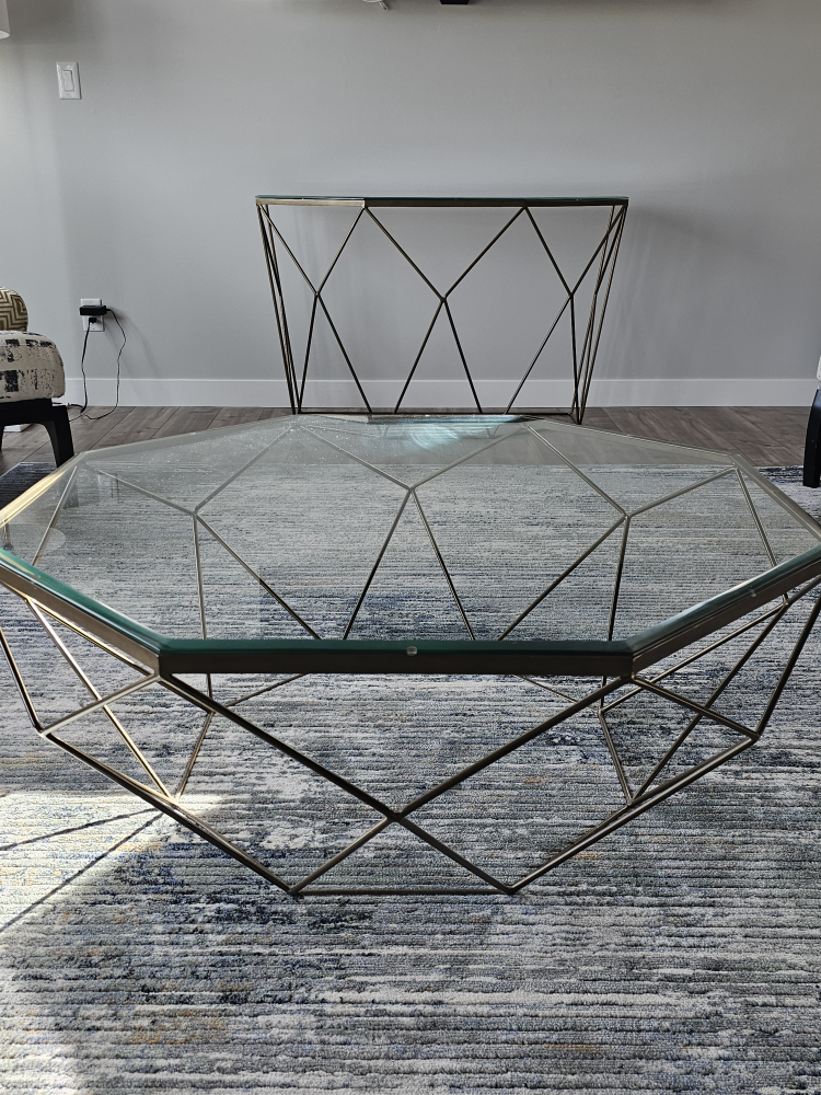 Geometric Glass Top Coffee Table and Console Table Set