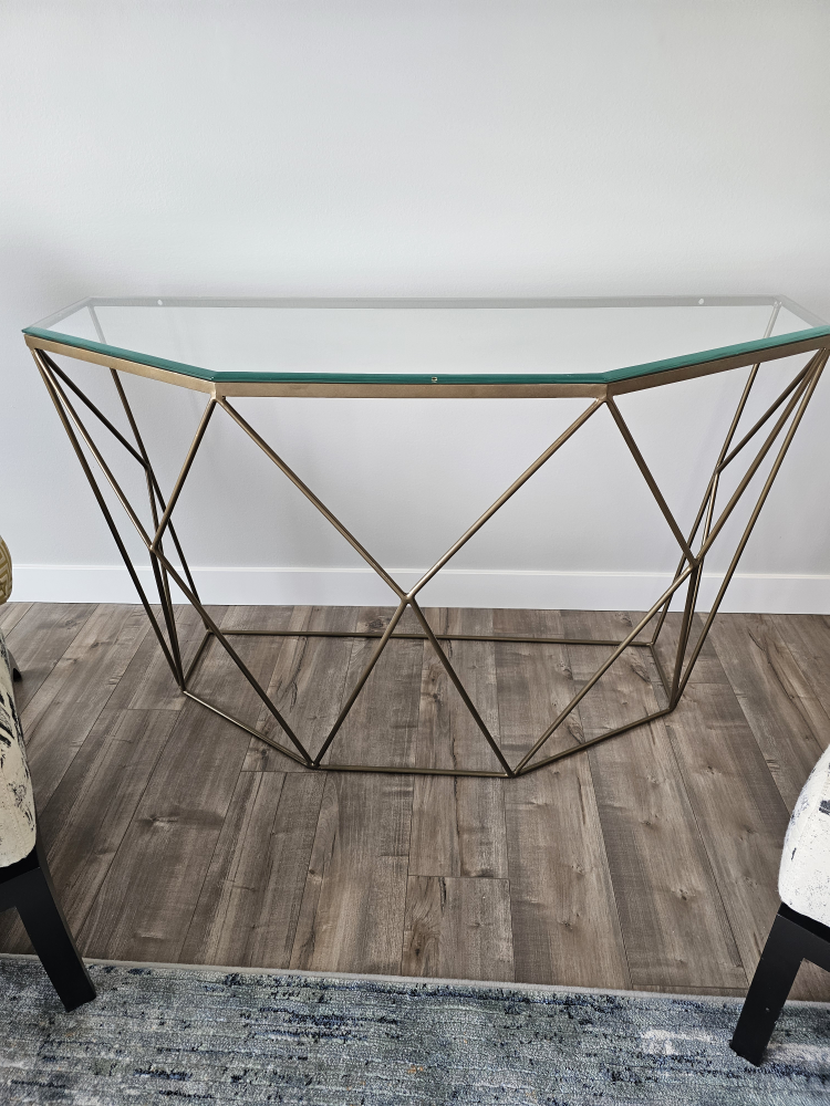 Geometric Glass Top Coffee Table and Console Table Set - photo 3